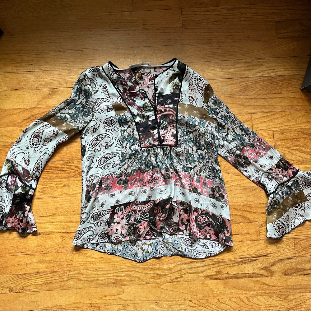 Floral paisley print top with bell sleeves